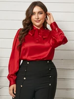 Plus Size Tie-up Design Long Sleeves Blouse