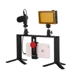 Puluz PKT3024 4 in 1 Video Rig Stabilizer Grip Microphone Video Light Tripod for Mobile Phone