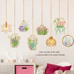 Creative DIY Plant Leaves Removable Wall Stickers Hanging Basket Flower for Bedroom Kitchen Kids Room Adhesive Sticker D