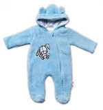 Baby Nellys Chlupáčkový overálek s kapucí, Cute Bunny - modrý, vel. 62 (2-3m)