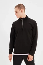Trendyol Black Men's Regular/Real fit Stand Up Collar with Zipper Detail Basic Cotton Sweatshirt.