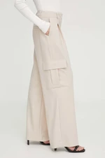 Kalhoty s příměsí vlny Herskind Louise béžová barva, jednoduché, high waist, 5011993