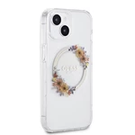 Zadní kryt Guess PC/TPU Flowers Ring Glossy Logo MagSafe pro Apple iPhone 15 Plus, transparentní