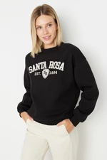 Trendyol Black Printed Basic Knitted Sweatshirt with Fleece Inside