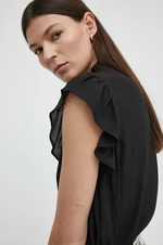 Košeľa Bruuns Bazaar CamillaBBNicole shirt dámska, čierna farba, regular, so stojačikom, BBW3774