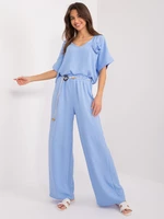 Light blue straight fabric trousers