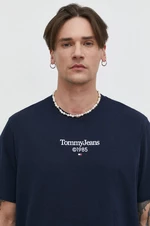 Bavlnené tričko Tommy Jeans pánsky,tmavomodrá farba,s potlačou,DM0DM18569