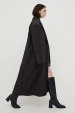 Vlněný kabát Herskind šedá barva, přechodný, oversize