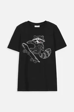 Detské bavlnené tričko Coccodrillo čierna farba, s potlačou