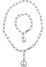 Y Chain Peace Necklace and Bracelet - Silver Color