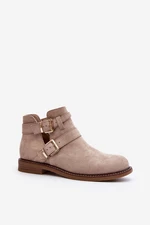 Women's flat boots with straps Light beige Melviana