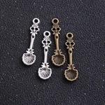 14pcs /lot 10*35mm Wholesale Spoon Charm Vintage Two Color Zinc Alloy Pendants Jewelry Making
