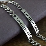 Personalized Customized Letter Bracelets Engraved Name Date Bracelet Stainless Steel Logo ID Bangles For Mans Gift