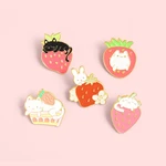 Strawberry Cat Custom Enamel Pin Sweet Cake Bunny Badges Rabbit Kitty Brooches Animal Lapel Badges Children Kids Gifts Wholesale