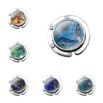 Fashion Gift Decor Cartoon Marc Chagall painting Foldable Purse Hook for Women's Table Handbag Storage Folding Decor Table Hook