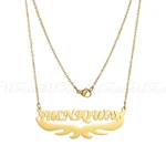 Nameplate Angel Wings Custom Necklace Stainless Steel Personalized pendants Prayer Piercing Necklaces For Women Wholesale