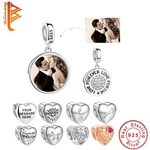 BELAWANG DIY Photo Heart Bead 925 Sterling Silver FOREVER LOVE Custom Charms For Original Bracelet Fashion Jewelry Making