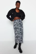 Trendyol Black Waist Detail Printed Flexible Tulle Maxi Knitted Skirt