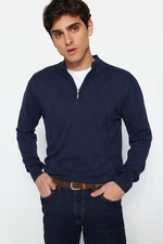 Trendyol Navy Blue Men's Slim Fit Half Turtleneck Zipper Collar Cotton Smart Knitwear Sweater Trendyol Navy Blue Men's Slim Fit Half Turtleneck Zipper Collar Cotton Smart Knitwear Sweater