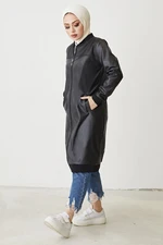 InStyle Ribbed Zippered Leather Cap - Black
