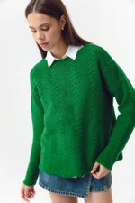 Lafaba Women's Green Boat Collar Knitwear Sweater