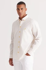AC&Co / Altınyıldız Classics Men's White-Yellow Comfort Fit Comfy Cut Buttoned Collar Checkered Cotton Shirt.