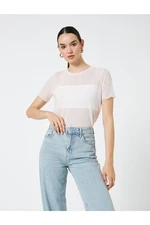Koton See-through T-shirt with Stone Detailed Short Sleeves.