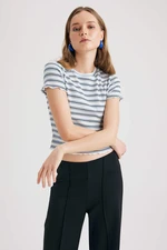 DEFACTO Fitted Square Textured Striped T-Shirt