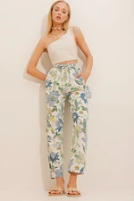 Trend Alaçatı Stili Women's Blue Linen Pants