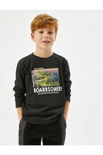 Koton Long Sleeved T-Shirt with Dinosaur Print Crew Neck