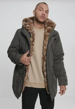 Faux fur parka with hood dark olive