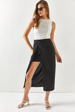 Olalook Women's Black 2-Piece Linen Skirt with Accessory Detail
