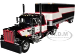 Peterbilt 359 with 36" Flat Top Sleeper and 40 Vintage Dry Goods Trailer Black with Cream and Red Stripes 1/64 Diecast Model by DCP/First Gear