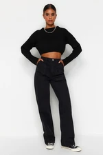 Trendyol Black Pocket részletesen kidolgozott magas derékú széles szárú farmer Trendyol Black Pocket részletesen kidolgozott magas derékú széles szárú farmer
