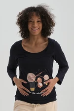 Dagi Navy Blue Long Sleeve Maternity T-Shirt