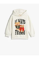 Koton Teddy Printed Hooded Sweatshirt Long Sleeved Sharding