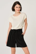 Dagi Women's Black Cupro Tie Waist Shorts