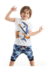 Mushi Guitarist Shark Boy White T-shirt Camouflage Capri Shorts Set