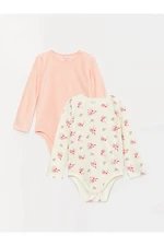 LC Waikiki LCW Baby Crew Neck Long Sleeve Printed Baby Girl Velvet Body With Snaps 2 Pack
