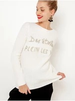 Biały sweter z motywem świątecznym CAMAIEU - Kobieta