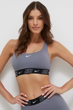Plavková podprsenka Nike Logo Tape šedá barva, mírně vyztužený košík