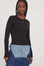 Tričko s dlhým rukávom Tommy Jeans dámsky,čierna farba,DW0DW17387