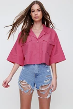 Trend Alaçatı Štýl Dámska Fuchsiová Crop Poplinová Košeľa S Obálkami