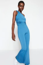 Trendyol Indigo One-Shoulder Gathered and Flare Knitted Two Piece Set