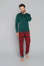 Férfi pizsama Narwik, hosszú ujjú, hosszú lábú - zöld/mintás