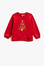 Koton Baby Girl Strapless Silvery Crew Neck Christmas Tree Printed Pompom Detail.