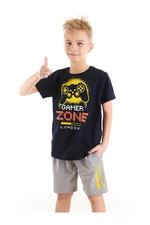 Mushi Zone Boys' Black T-shirt with Gray Shorts Set