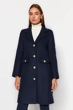 Trendyol Navy Blue Limited Edition Premium Gold Button Detailed Long Stamped Coat