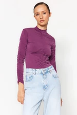 Trendyol Purple Slim Shirred Detailed Knitted Body with Snap fastener