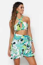 Trendyol Floral Patterned Mini Weave Tie Skirt